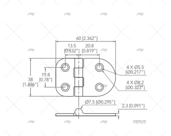 BISAGRA UP 38 X 60mm INOX 316 MARINE TOWN
