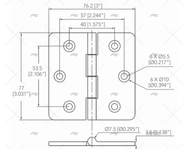 BISAGRA UP 77x76.2mm SS 316 NEGRO M MARINE TOWN