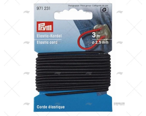 CORDON ELASTICO NEGRO DIAM 2.5mm PRYM