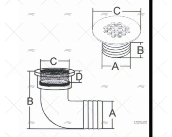 DESAGUE RECTO 1"3/4 DRENAJE INOX 316 MARINE TOWN