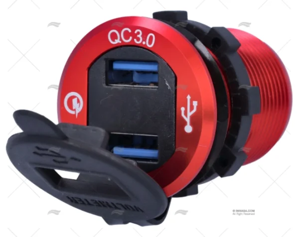TOMA USB 12-24V 2 ENT.VOLTIMETRO ALU.ROJ