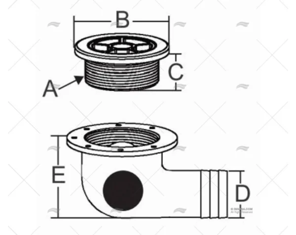 DESAGUE CODO 38mm PVC/INOX 316 ANTIRETO MARINE TOWN