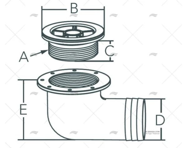 DESAGUE CODO 38mm PVC/INOX SS316 MARINE TOWN