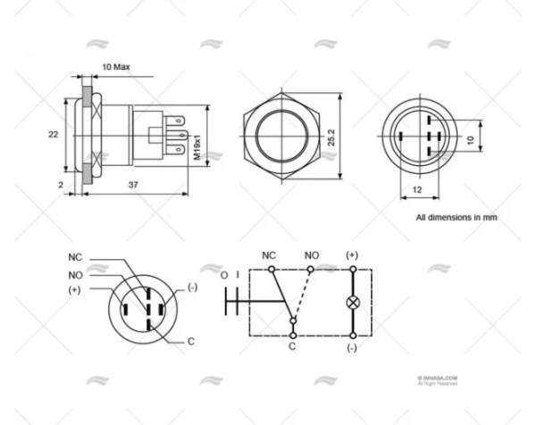 INTERRUPTOR ON-OFF 12V CON LED ROJO BEP