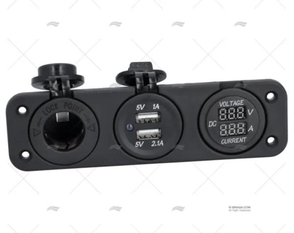 TOMA MECHERO DOBLE+VOLT.+AMP. EMPOTRABLE