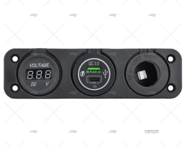 TOMA USB TIPO A/C CON VOLTIMETRO Y MECHE